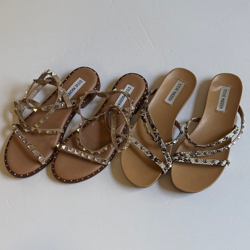 Two Pair - Steve Madden Tan Snakeskin and Studded Sandals